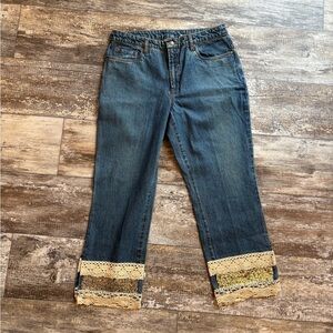 Vintage Jeanology Lace & Sequin Cuff Jeans | Women’s Size 14 Boho Denim